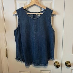 Cloth & Stone Denim Chambray Tank Top Distressed Hem Anthropologie
